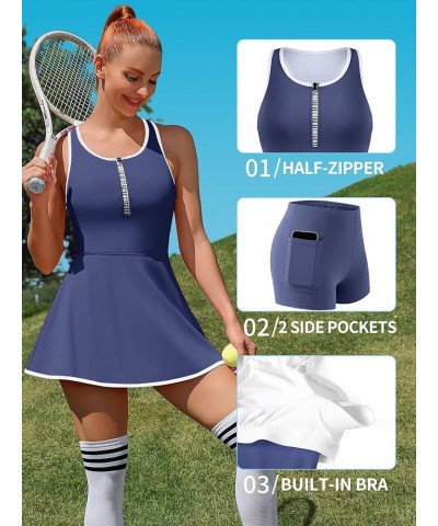 Tennis Dresses for Women with Shorts Pockets and Bra V Neck Racerback Golf Outfits B_blue $24.00 Activewear