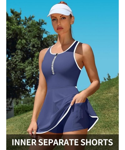 Tennis Dresses for Women with Shorts Pockets and Bra V Neck Racerback Golf Outfits B_blue $24.00 Activewear