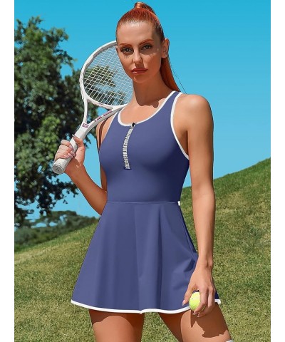 Tennis Dresses for Women with Shorts Pockets and Bra V Neck Racerback Golf Outfits B_blue $24.00 Activewear