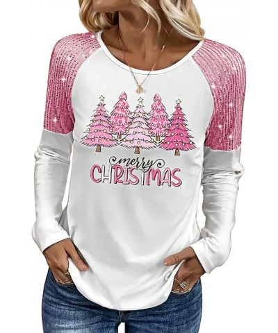 Merry Christmas Baseball T-Shirt for Women Xmas Buffalo Plaid Christmas Tree Graphic Tees Splicing Long Sleeve Shirt Pink $12...