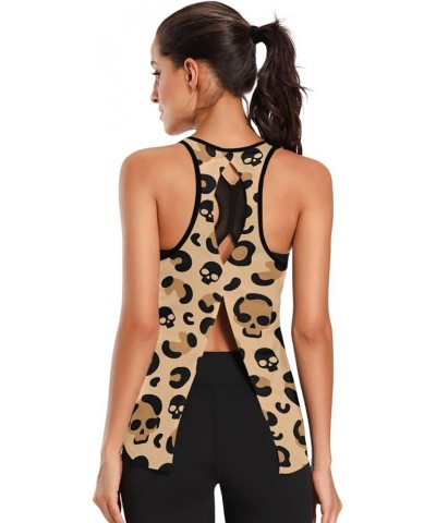 Yoga Tops Open Back Shirts Gym Workout Tank Tops for Women Skull Leopard Print $10.19 Activewear