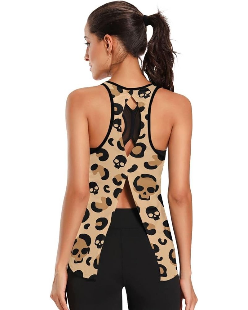 Yoga Tops Open Back Shirts Gym Workout Tank Tops for Women Skull Leopard Print $10.19 Activewear