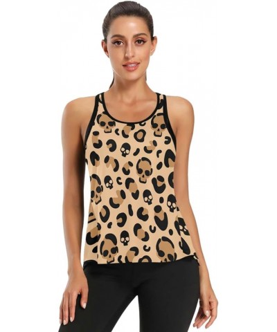 Yoga Tops Open Back Shirts Gym Workout Tank Tops for Women Skull Leopard Print $10.19 Activewear