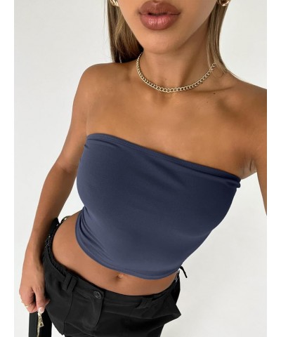 Womens 3 Pack Tube Tops Crop Tops Going Out Strapless Basic Backless Bandeau Bra Summer Outfits 2024 White,black,navy $11.75 ...