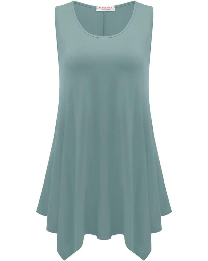 Womens Plus Size Tank Tops Summer Sleeveless Scoop Neck Tunic Shirts Casual Loose T-Shirts Blouse Grayish Green $14.99 Tanks