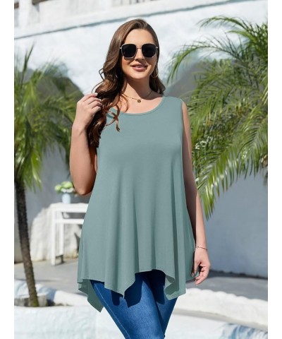 Womens Plus Size Tank Tops Summer Sleeveless Scoop Neck Tunic Shirts Casual Loose T-Shirts Blouse Grayish Green $14.99 Tanks