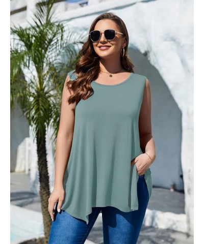 Womens Plus Size Tank Tops Summer Sleeveless Scoop Neck Tunic Shirts Casual Loose T-Shirts Blouse Grayish Green $14.99 Tanks