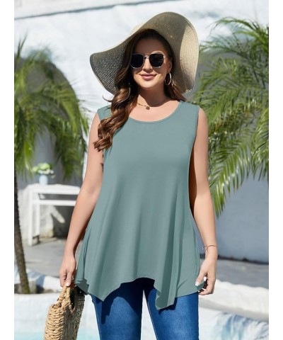 Womens Plus Size Tank Tops Summer Sleeveless Scoop Neck Tunic Shirts Casual Loose T-Shirts Blouse Grayish Green $14.99 Tanks