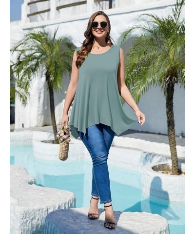 Womens Plus Size Tank Tops Summer Sleeveless Scoop Neck Tunic Shirts Casual Loose T-Shirts Blouse Grayish Green $14.99 Tanks