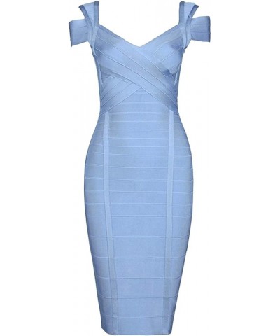 Women's Rayon V Neck Clubwear Party Bodycon Bandage Dress Light Blue $37.24 Dresses