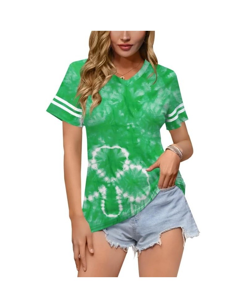 St Patricks Day Women V-Neck Short Sleeve Summer T-Shirt Dreamy Shamrock $12.30 T-Shirts