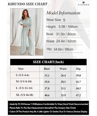 Women's Two Piece Lounge Sets Long Sleeve Wrap Crop Top Wide Leg Palazzo Pants Loungewear Tracksuit Sweatsuit Bean Green $10....