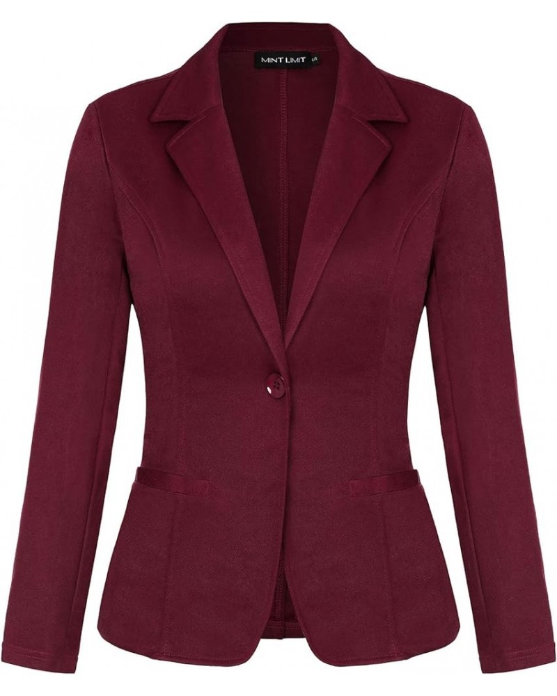 Blazers for Women Casual Long Sleeve Button Front Blazer Work Office Blazers Jacket with Pockets Wine Red $24.50 Blazers