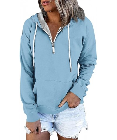 Crewneck Sweatshirt Women's Fashion Casual Solid Color Button Long Sleeve Hoodie Top 4-light Blue $11.96 Hoodies & Sweatshirts