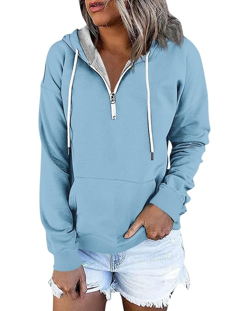 Crewneck Sweatshirt Women's Fashion Casual Solid Color Button Long Sleeve Hoodie Top 4-light Blue $11.96 Hoodies & Sweatshirts