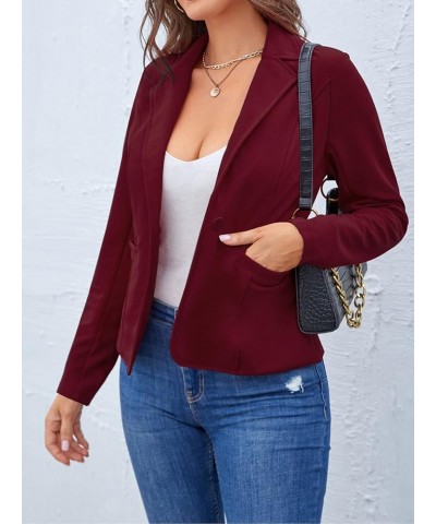 Blazers for Women Casual Long Sleeve Button Front Blazer Work Office Blazers Jacket with Pockets Wine Red $24.50 Blazers