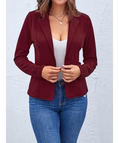 Blazers for Women Casual Long Sleeve Button Front Blazer Work Office Blazers Jacket with Pockets Wine Red $24.50 Blazers