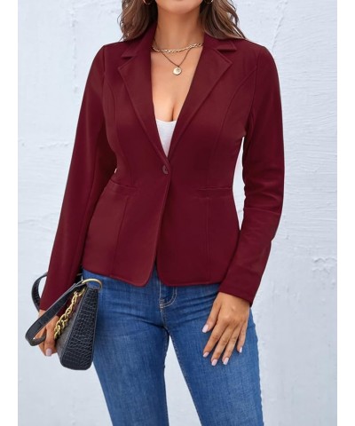 Blazers for Women Casual Long Sleeve Button Front Blazer Work Office Blazers Jacket with Pockets Wine Red $24.50 Blazers