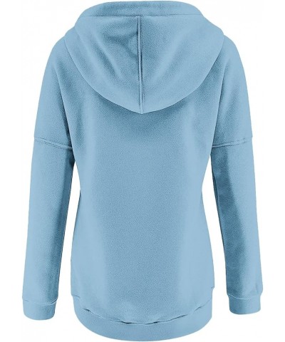 Crewneck Sweatshirt Women's Fashion Casual Solid Color Button Long Sleeve Hoodie Top 4-light Blue $11.96 Hoodies & Sweatshirts