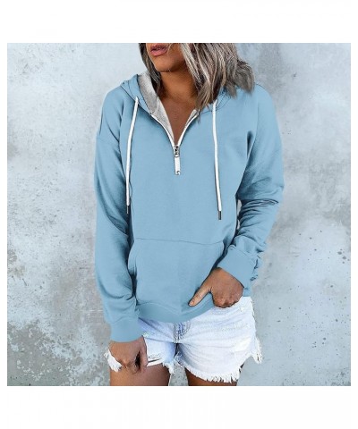 Crewneck Sweatshirt Women's Fashion Casual Solid Color Button Long Sleeve Hoodie Top 4-light Blue $11.96 Hoodies & Sweatshirts