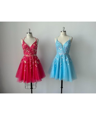 Floral Tulle Homecoming Dresses Sparkly Sequin Applique Short Prom Dress Spaghetti Straps V Neck Formal Gowns Orange $40.80 D...