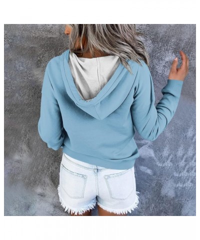 Crewneck Sweatshirt Women's Fashion Casual Solid Color Button Long Sleeve Hoodie Top 4-light Blue $11.96 Hoodies & Sweatshirts