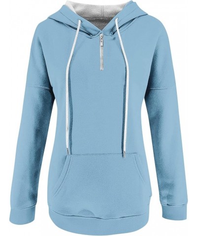 Crewneck Sweatshirt Women's Fashion Casual Solid Color Button Long Sleeve Hoodie Top 4-light Blue $11.96 Hoodies & Sweatshirts