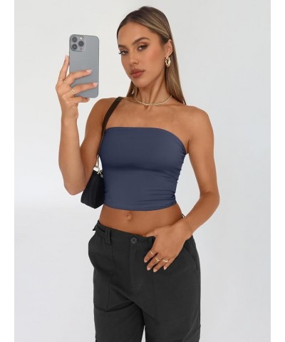 Womens 3 Pack Tube Tops Crop Tops Going Out Strapless Basic Backless Bandeau Bra Summer Outfits 2024 White,black,navy $11.75 ...