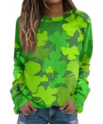 St Patricks Day Shirt Crew Neck Sweatshirts Women’s Shamrock Long Sleeve Shirt Tunic Pullover Clover Loose Sweatshirt 04-gree...