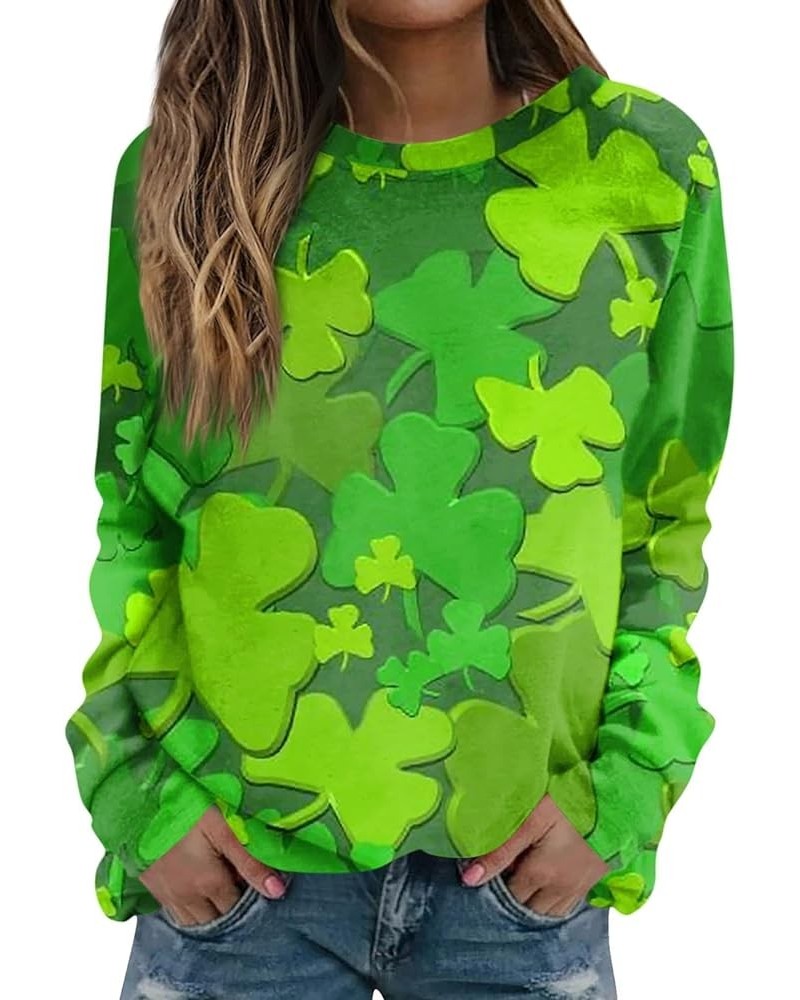 St Patricks Day Shirt Crew Neck Sweatshirts Women’s Shamrock Long Sleeve Shirt Tunic Pullover Clover Loose Sweatshirt 04-gree...