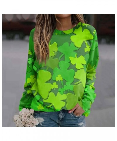 St Patricks Day Shirt Crew Neck Sweatshirts Women’s Shamrock Long Sleeve Shirt Tunic Pullover Clover Loose Sweatshirt 04-gree...