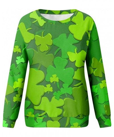 St Patricks Day Shirt Crew Neck Sweatshirts Women’s Shamrock Long Sleeve Shirt Tunic Pullover Clover Loose Sweatshirt 04-gree...