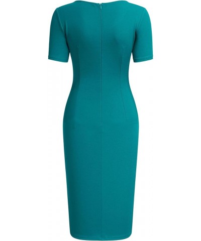 Women's 50s Vintage Ruffle Peplum Cocktail Pencil Knee Dress Acid Blue $20.24 Dresses