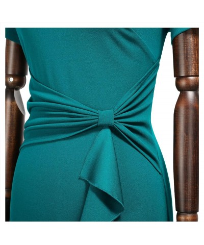 Women's 50s Vintage Ruffle Peplum Cocktail Pencil Knee Dress Acid Blue $20.24 Dresses