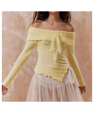 Women's Off Shoulder Lace Trim Sweater Y2k Kawaii Long Sleeve Ruffle Cable Knit Shirt Pullover Sweatshirt Sweaters Tops Fairy...