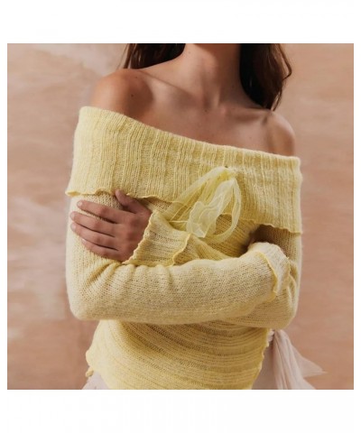 Women's Off Shoulder Lace Trim Sweater Y2k Kawaii Long Sleeve Ruffle Cable Knit Shirt Pullover Sweatshirt Sweaters Tops Fairy...