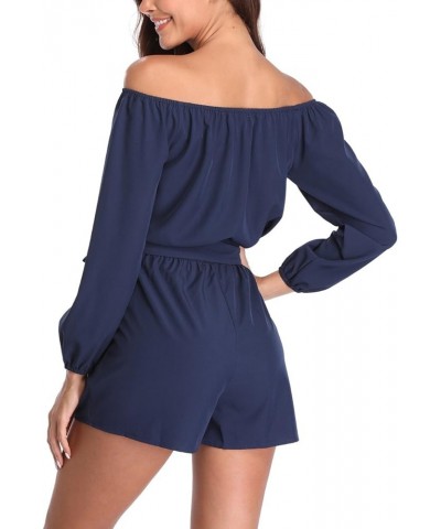 Rompers and Jumpsuits for Women Long Sleeves Off The Shoulder Jumpsuit Summer Casual Playsuit w Belt Navy Blue 3 $13.33 Rompers