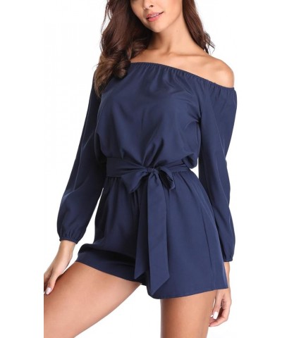 Rompers and Jumpsuits for Women Long Sleeves Off The Shoulder Jumpsuit Summer Casual Playsuit w Belt Navy Blue 3 $13.33 Rompers