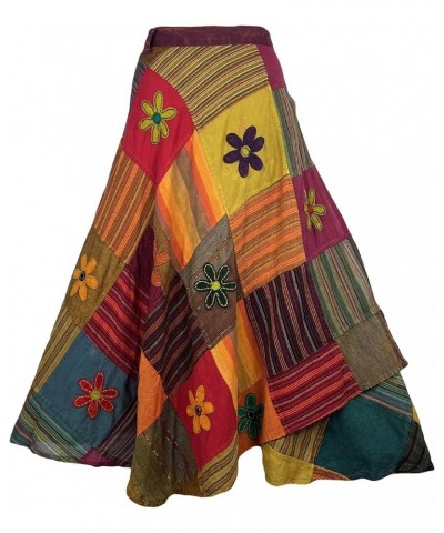 Women's Boho Gypsy Hippie Style Patched Tie Up High Waist Tie-Dye Wrap Cover Up Maxi Skirt Plus Size S - 2X Multi Rust $18.43...