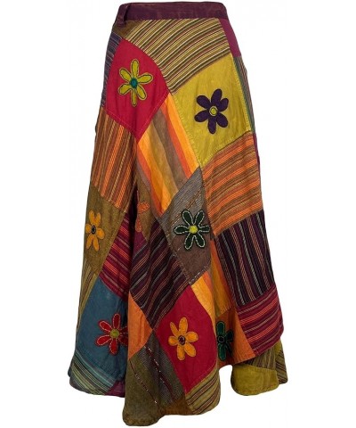 Women's Boho Gypsy Hippie Style Patched Tie Up High Waist Tie-Dye Wrap Cover Up Maxi Skirt Plus Size S - 2X Multi Rust $18.43...