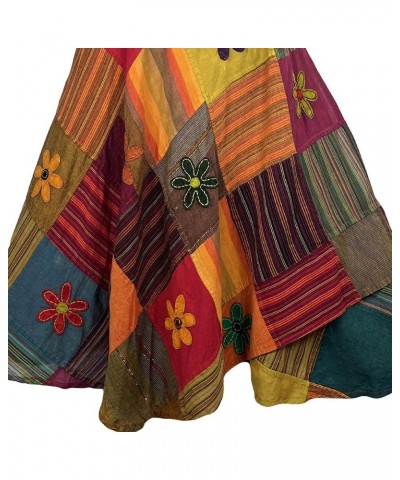 Women's Boho Gypsy Hippie Style Patched Tie Up High Waist Tie-Dye Wrap Cover Up Maxi Skirt Plus Size S - 2X Multi Rust $18.43...