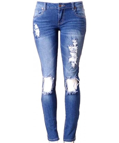 Juniors Women's Blue Jean Denim Stretch Skinny Ripped Distressed Jeans Pants Blue Ripped $10.50 Jeans