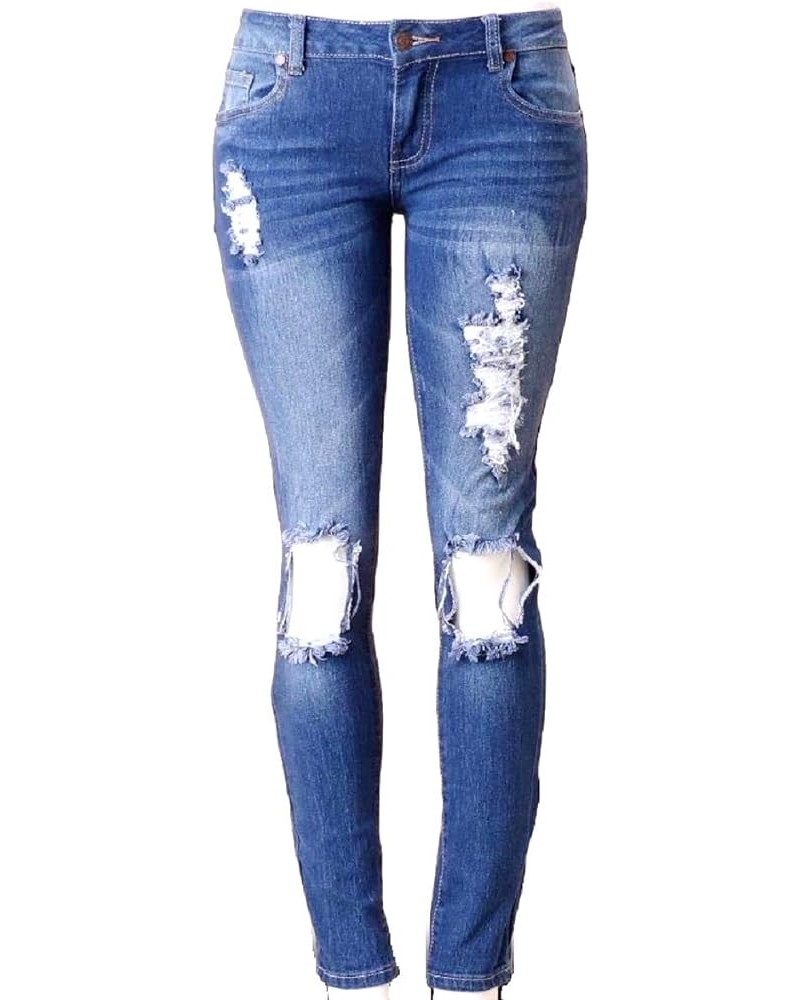 Juniors Women's Blue Jean Denim Stretch Skinny Ripped Distressed Jeans Pants Blue Ripped $10.50 Jeans