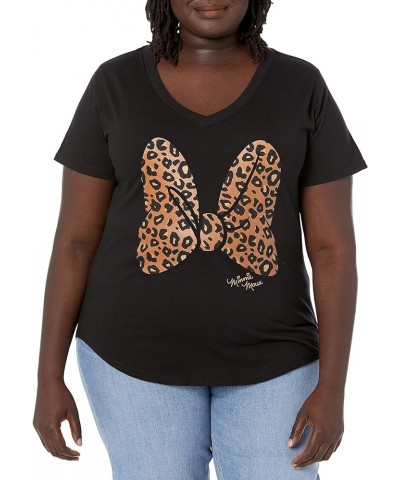 Women's Classic Mickey Animal Print Bow Junior's Plus Short Sleeve Tee Shirt Black $12.91 T-Shirts