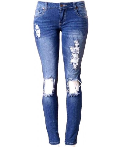 Juniors Women's Blue Jean Denim Stretch Skinny Ripped Distressed Jeans Pants Blue Ripped $10.50 Jeans