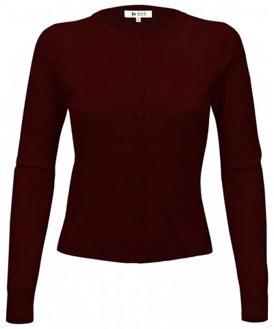 Women's Knit Cardigan Sweater – Long Sleeve Crewneck Basic Classic Casual Button Down Soft Lightweight Knitted Top Burgundy $...