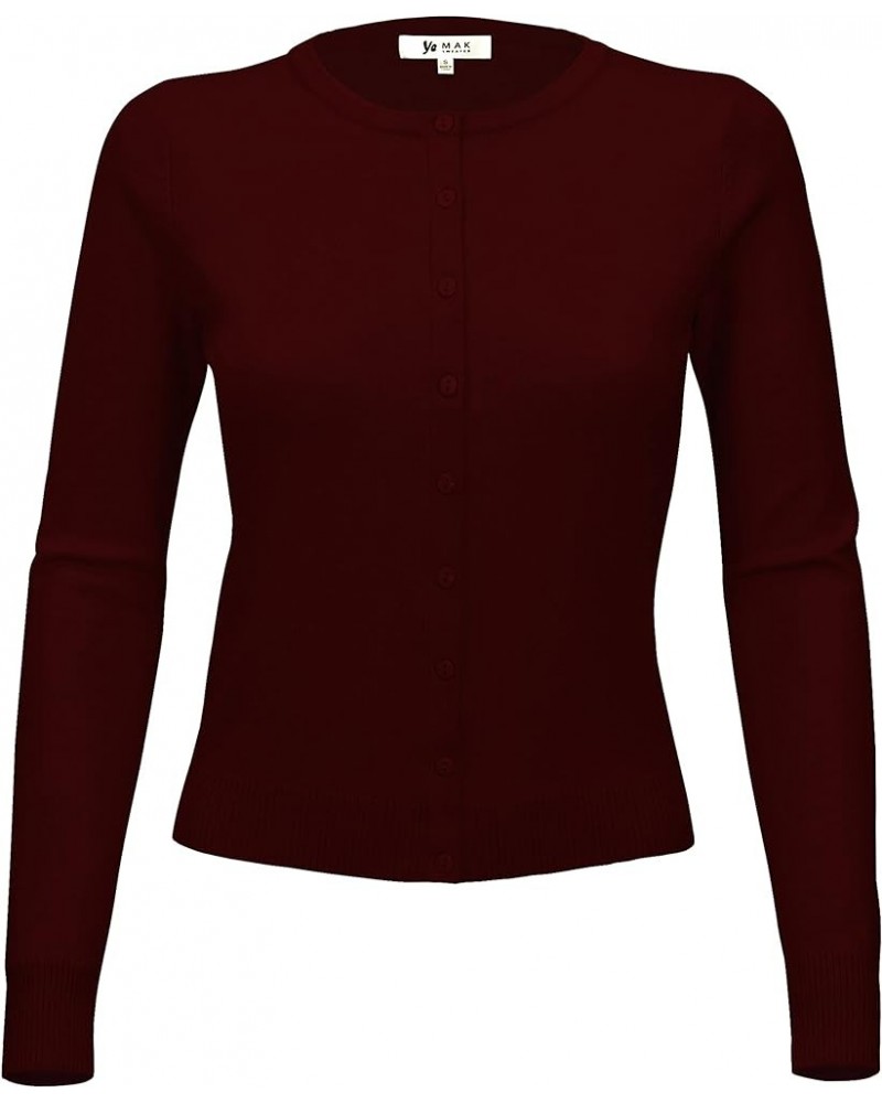 Women's Knit Cardigan Sweater – Long Sleeve Crewneck Basic Classic Casual Button Down Soft Lightweight Knitted Top Burgundy $...