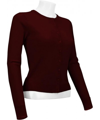 Women's Knit Cardigan Sweater – Long Sleeve Crewneck Basic Classic Casual Button Down Soft Lightweight Knitted Top Burgundy $...