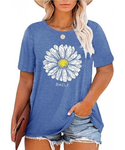 Womens Plus Size Tops Casual Daisy Graphic T Shirts Short/Bell Sleeve Loose Summer Blouse G-blue1 $11.54 Blouses