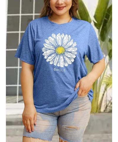 Womens Plus Size Tops Casual Daisy Graphic T Shirts Short/Bell Sleeve Loose Summer Blouse G-blue1 $11.54 Blouses